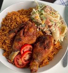 Jollof Rice, salad, and Turkey